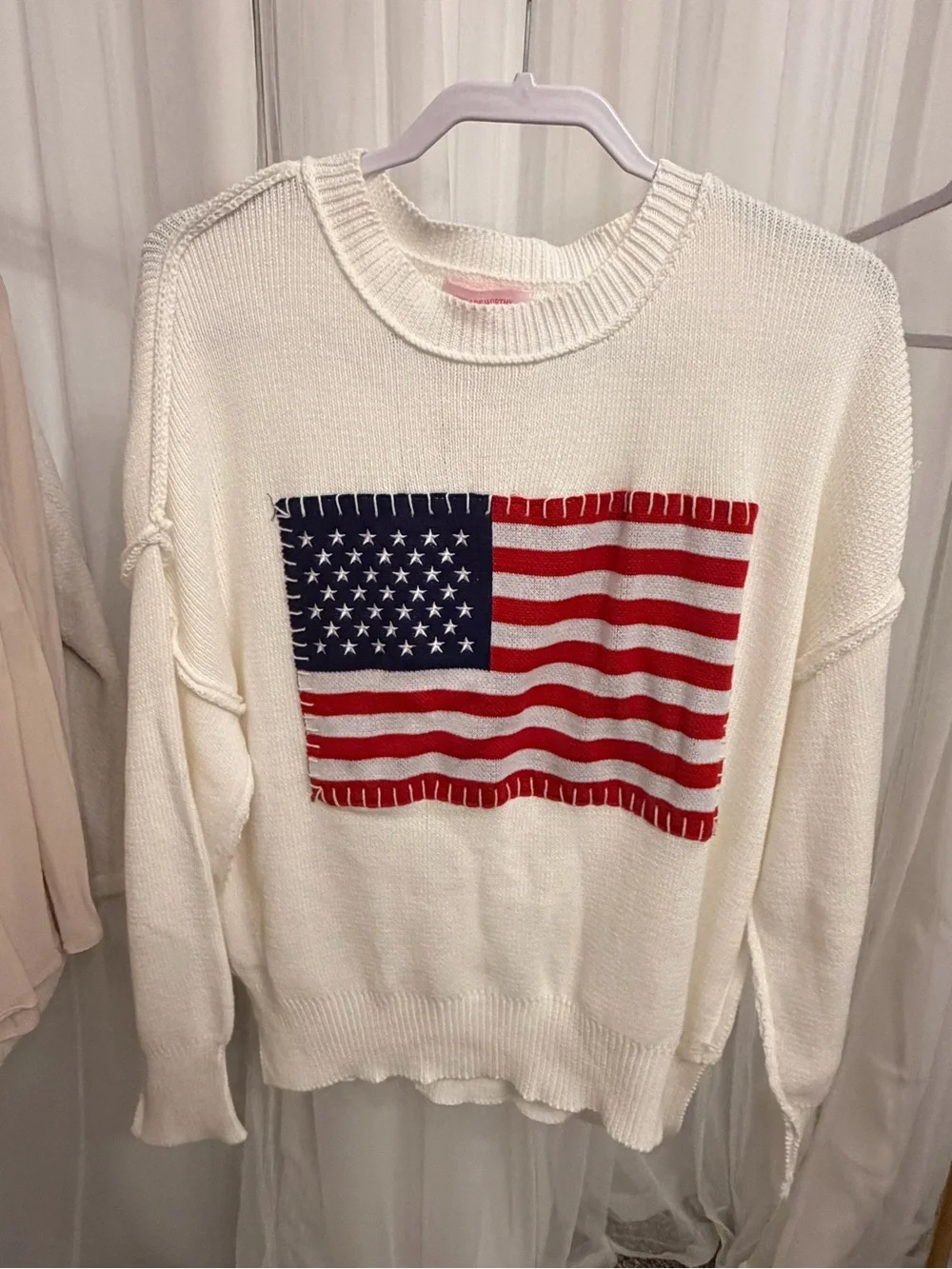Simply Southern White Sweater with Red and Blue American Flag - Picture 2 of 4